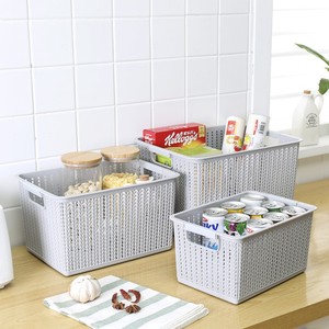 <b>Storage</b> <b>Basket</b> Plastic Rattan Style Hollow Rectangle <b>Large</b> With Handle For Snacks Toys <b>Storage</b> White Blue Green Pink Coffee Gray - Product Image 3