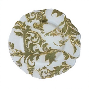 Platos de Vidrio de Lujo Grabados en Negro, Blanco y Dorado, Diseño Único de Hojas de Flor de Fénix, Ecológicos, para Banquetes de Boda, Irregulares - Product Image 2