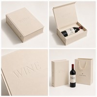 Boîte à vin personnalisée effet doux au toucher, style livre, couleur crème, avec typographie en creux, pour emballage de vin rouge 750 ml