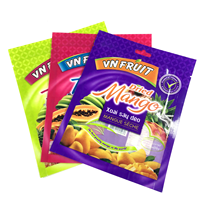 Sacs en Mylar imprimés sur mesure, scellés sur 3 côtés, résistants à l'humidité, avec trou de suspension et encoche de déchirement, pour l'emballage de mangues séchées, de fruits secs et de snacks.