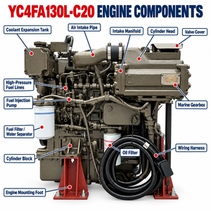 Moteur diesel marin Yuchai YC4FA130L-C20 130 CV avec propulsion par jet d'eau, moteur embarqué à rampe commune pour yacht - Product Image 3