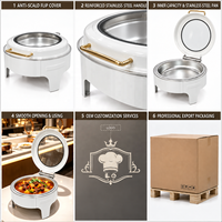 LQ 6L Witte Ronde Buffetkachel RVS Koepeldeksel Gouden Handgreep Glazen Venster Brandstof en Elektrische Verwarming Hotel Restaurant