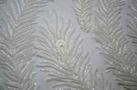 Tissu de dentelle 3D Design de plumes de paon Tissu de dentelle de haute qualité avec paillettes brillantes et perles