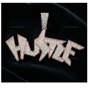 Pendentif HUSTLE avec base en argent 925 de qualité supérieure et embellissement en pierre de moissanite pour un style hip-hop tendance, bijoux à porter au quotidien - Product Image 1