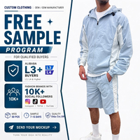 Ensemble coupe-vent 2 pièces pour homme Huili OEM, veste coupe-vent et short en nylon avec logo personnalisé et blocs de couleur, ensemble de vêtements de sport pour homme
