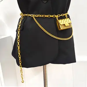 Chaîne en alliage d'or, sac de taille, boîte, sac de taille, chaîne de ceinture, accessoires de mode féminine, personnalité, ceinture multifonctionnelle, chaîne de taille