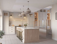 Armoires de cuisine modernes en chêne blanc massif, panneaux cannelés, modulaires sur mesure, écologiques, finition haute brillance