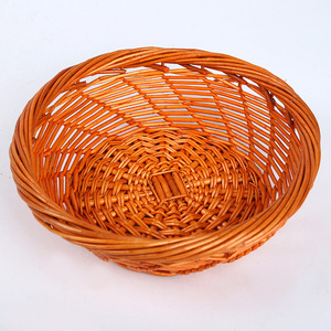 Panier à fruits tressé rond fait main en saule, couleur orange jaune antique originale, pour rangement et présentation - Product Image 2