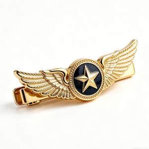 Pinza de Corbata de Metal Chapada en Oro con Diseño 3D en Relieve de Alas, Estrella y Laurel, Esmalte Duro, Accesorios de Vestir para Hombre - Product Image 3