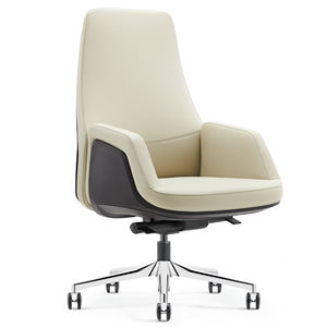 Chaise de bureau visiteur de luxe ergonomique en cuir véritable à dossier moyen, design moderne, réglable en hauteur, blanche, pour la maison et le bureau - Product Image 2