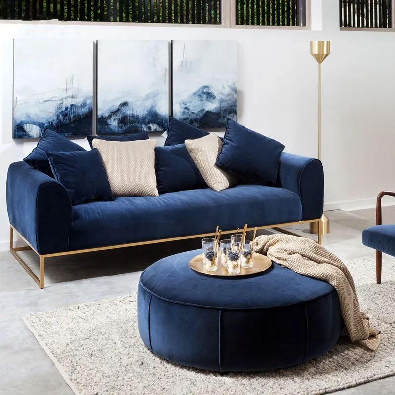 Mooie Stukken Moderne Fluwelen Meubels Blauw Fluwelen Sofa