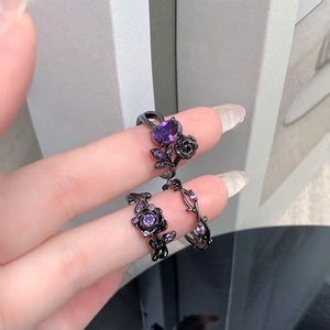 Hợp thời trang Gothic Đen Rose Thorn Brass với màu đen mạ dát với màu tím Zircon có thể điều chỉnh mở vòng cho phụ nữ - Product Image 3
