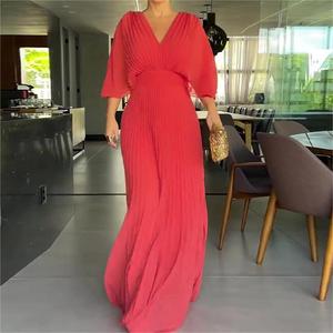 Nuovo Abito Lungo <span class=keywords><strong>da</strong></span> <span class=keywords><strong>Sera</strong></span> BDBH per Donna, Monocolore, Scollo a V, Maniche a Pipistrello, Vestibilità Ampia, Vita Alta - Product Image 3