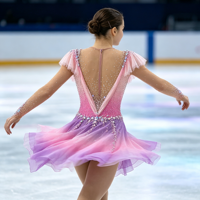 Robe de patinage artistique à col en V dégradé rose et violet, avec volants, dos profond en V, ornée de strass, pour filles et femmes