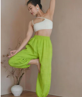 Celana Yoga Wanita Campuran Katun-Linen Model Longgar Potongan Boot Cut Pinggang Sedang Pakaian Santai Pilates Musim Panas Celana Bloomers Serbaguna Celana Artistik