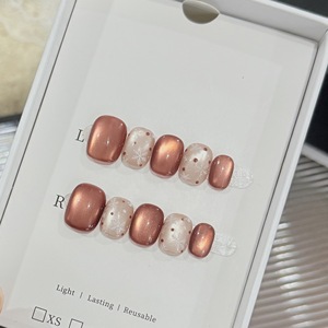 TSZS En gros <span class=keywords><strong>Faux</strong></span> ongles à presser en acrylique faits main, 10 pièces, courts, ronds, carrés, nude, effet œil de chat, nœud 3D, artisanaux - Product Image 3