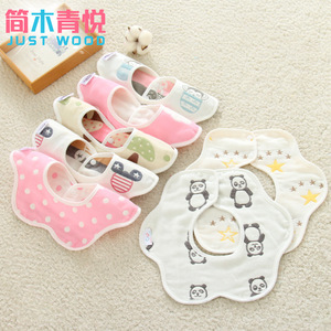 Babero de pétalos de algodón puro para bebé, 26x26 cm, gasa de seis capas, clase A, babero para recién nacido, estampado de dibujos animados con patrón de animales - Product Image 3