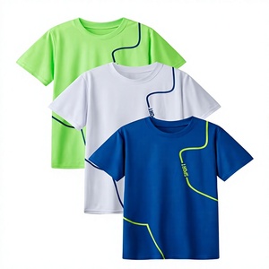Boys Quick Dry Short Sleeve T-Shirt Solid Color Round Neck Sport Style Casual Wear Printed Design 100% Polyester Jersey Fabric - Product Image 1