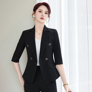 Women's Black Suit Jacket Three Quarter Sleeve Business Uniform Hotel Work Wear Summer 2025 - Product Image 3