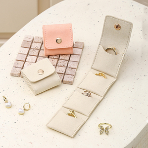 Custom Portable Jewelry Packaging Bag Velvet Travel Mini Ring Earring Storage Pouch Snap Button Jewelry Organizer Bag for Gift - Product Image 1