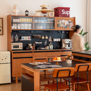 Solid Wood <b>Sideboard</b> <b>Kitchen</b> Cabinet With Glass Doors Modern Integrated Storage <b>For</b> Home <b>Kitchen</b> - Product Image 2