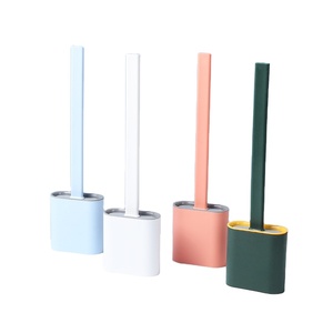 Toilet Brush Water Leak Proof With base Silicone Wc Flat Head Soft Bristles Brush with Quick Drying Holder Set
