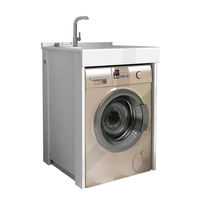 Meuble de salle de bain autoportant au design moderne avec lavabo en quartz artificiel intégré, étanche, en céramique, et armoire de buanderie