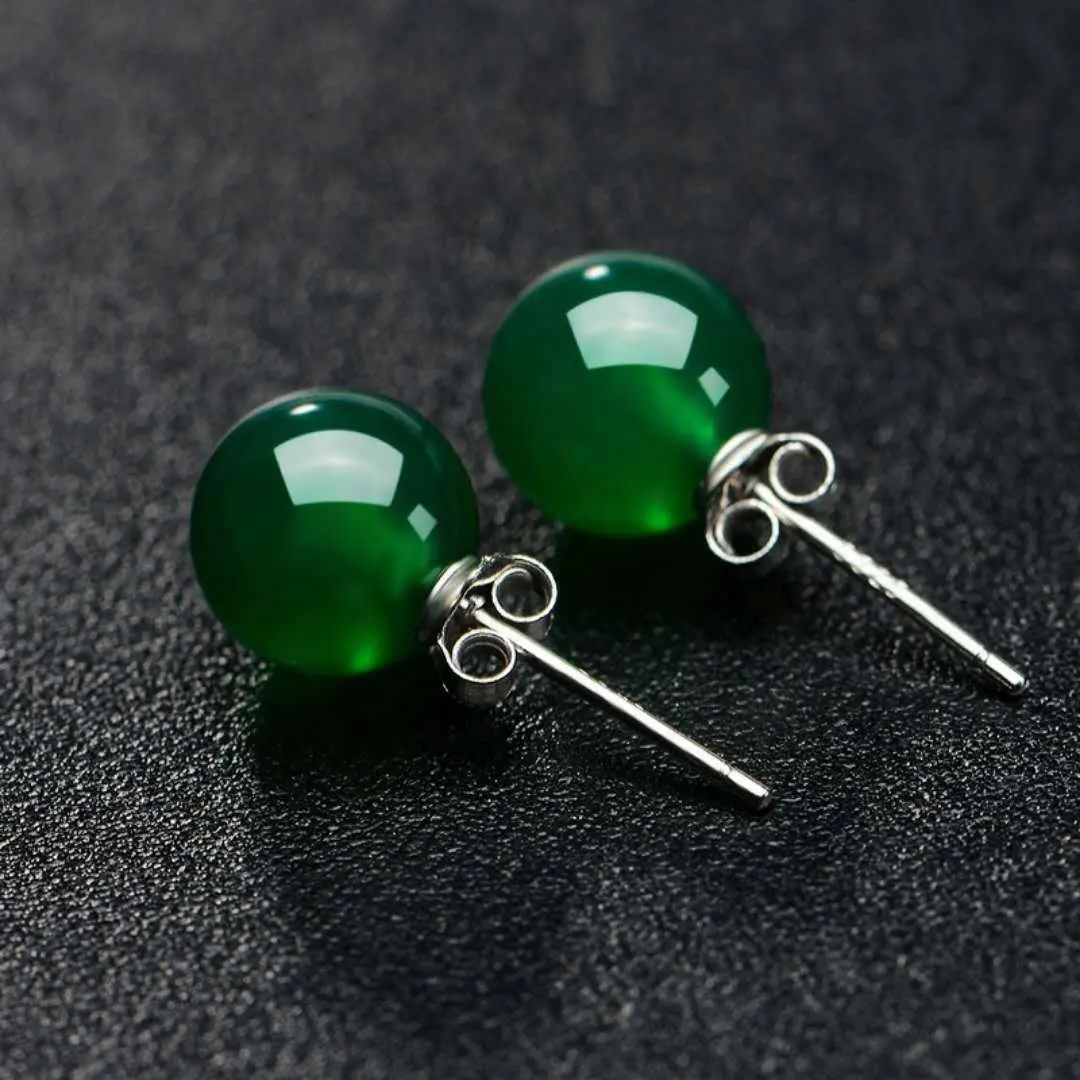 Silver Color S925 Bizuteria jewelry Jade Stud Earring Kolczyki Earring Women Emerald Brinco Gemstone jewelry earring oorbellen