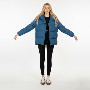 Veste d'hiver pour femmes, à capuche avec boutons en forme de corne, veste matelassée à manches longues, membrane respirante, veste matelassée - Product Image 1