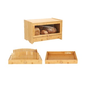 Boîte à pain en bambou Sugimori 3 en 1 avec trancheuse, récipient de rangement et porte magnétique pour la cuisine - Product Image 5