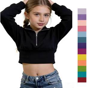 Sudadera con capucha de algodón polar de alta calidad para niños, casual, personalizada con bordado, para jóvenes, con cremallera de cuarto, estilo crop, tipo jersey, al por mayor - Product Image 1