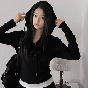 เสื้อฮู้ดผู้หญิงสไตล์ Preppy สีพื้น แขนยาว ทรงหลวม สวมใส่สบาย มีเชือกผูกฮู้ด แนวสปอร์ต - Product Image 4