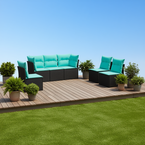 Conjunto de Sofá Modular de Jardín de Ratán Negro, 5 Piezas, con Cojines, Muebles de Patio para Exteriores, Estilo Contemporáneo - Product Image 3