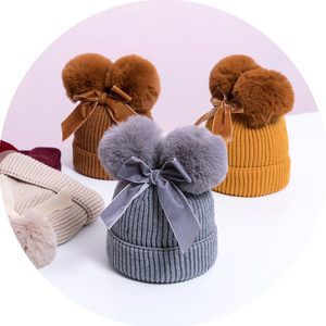 De alta calidad de moda elegante sombrero del bebé con <span class=keywords><strong>dos</strong></span> pompón sombrero logotipo personalizado - Product Image 6