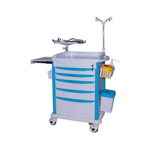 Chariot médical réglable avec roulettes pour médecin, réglable, de haute qualité, en blanc, avec tiroirs pour urgence, nouveau - Product Image 2