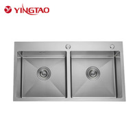 Évier de cuisine YINGTAO, grande capacité, double cuve carrée, en acier inoxydable nano noir, fait main, à encastrer, avec garantie de 5 ans