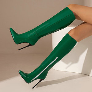 Bottes hautes pour femme en cuir, style sexy à talon aiguille, pour l'hiver et l'automne, nouveaux modèles 2025 - Product Image 2