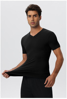 T-shirt ajusté à col en V pour homme, idéal pour le sport, haut extensible taille haute, fitness, cyclisme, manches courtes