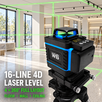 Niveau laser industriel professionnel 4D à 16 lignes, faisceau vert, auto-nivelant à 360 degrés, pour la pose de carreaux, les murs et les plafonds