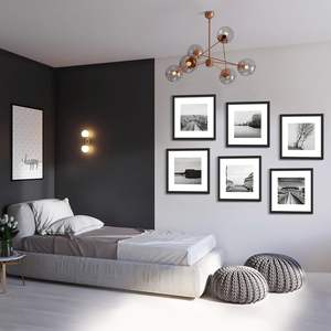 Set di 3 Cornici 20x20 per Esporre Foto con Passepartout o Senza, Cornici in Legno Massiccio Nero per Parete - Product Image 2