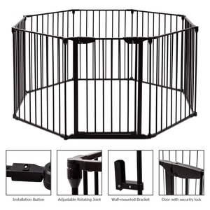 Barrière <span class=keywords><strong>de</strong></span> sécurité pour foyer en métal, clôture <span class=keywords><strong>de</strong></span> cheminée autoportante, barrière anti-brûlure pour bébé et animaux domestiques avec porte d'accès - Product Image 2