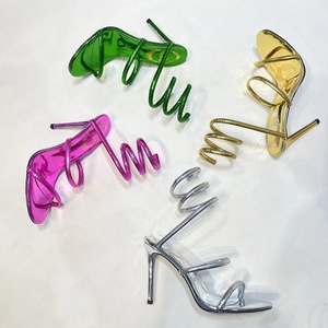 Multi-colors Ankle <b>Wrap</b> Cross Straps Women's Show Stage Stiletto High Heels Sexy Patent Sandals Round Open Toe Shoes - Product Image 5