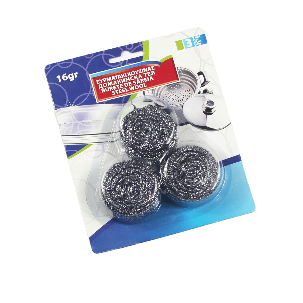 3PCS conjunto de embalaje personalizado galvanizado de malla de alambre de acero inoxidable de Pot Scourer