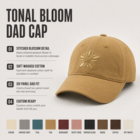 Casquette de baseball personnalisée en sergé de coton délavé à 6 panneaux, broderie florale ton sur ton, visière courbée, vente en gros