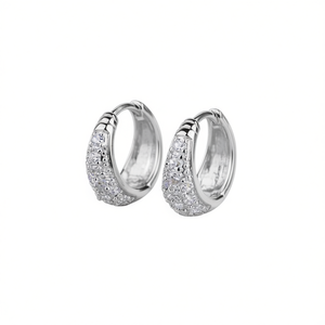 Orecchini a Cerchio in Argento 925 Bianco Champagne con Diamanti Taglio Brillante Rotondo, Incastonatura a Canale, Classici per l'Uso Quotidiano Femminile - Product Image 1