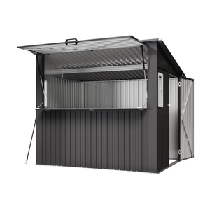 Abri de jardin en métal avec auvent et toit incliné <span class=keywords><strong>pour</strong></span> patio, abri de rangement extérieur en métal avec fenêtre de service relevable et comptoir - Product Image 3
