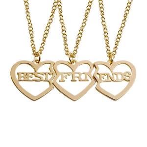 MEILLEURS AMIS Collier d'amitié avec pendentif carré en forme de cœur mignon, chaîne à maillons, matériau en alliage, cadeau unisexe - Product Image 3