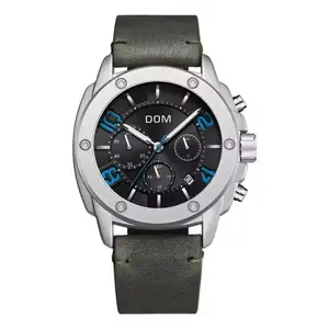 Relógio de pulso esportivo DOM 1285 para homens, relógio de pulso de luxo de marca de luxo com cronofone de couro legítimo e quartzo para presente