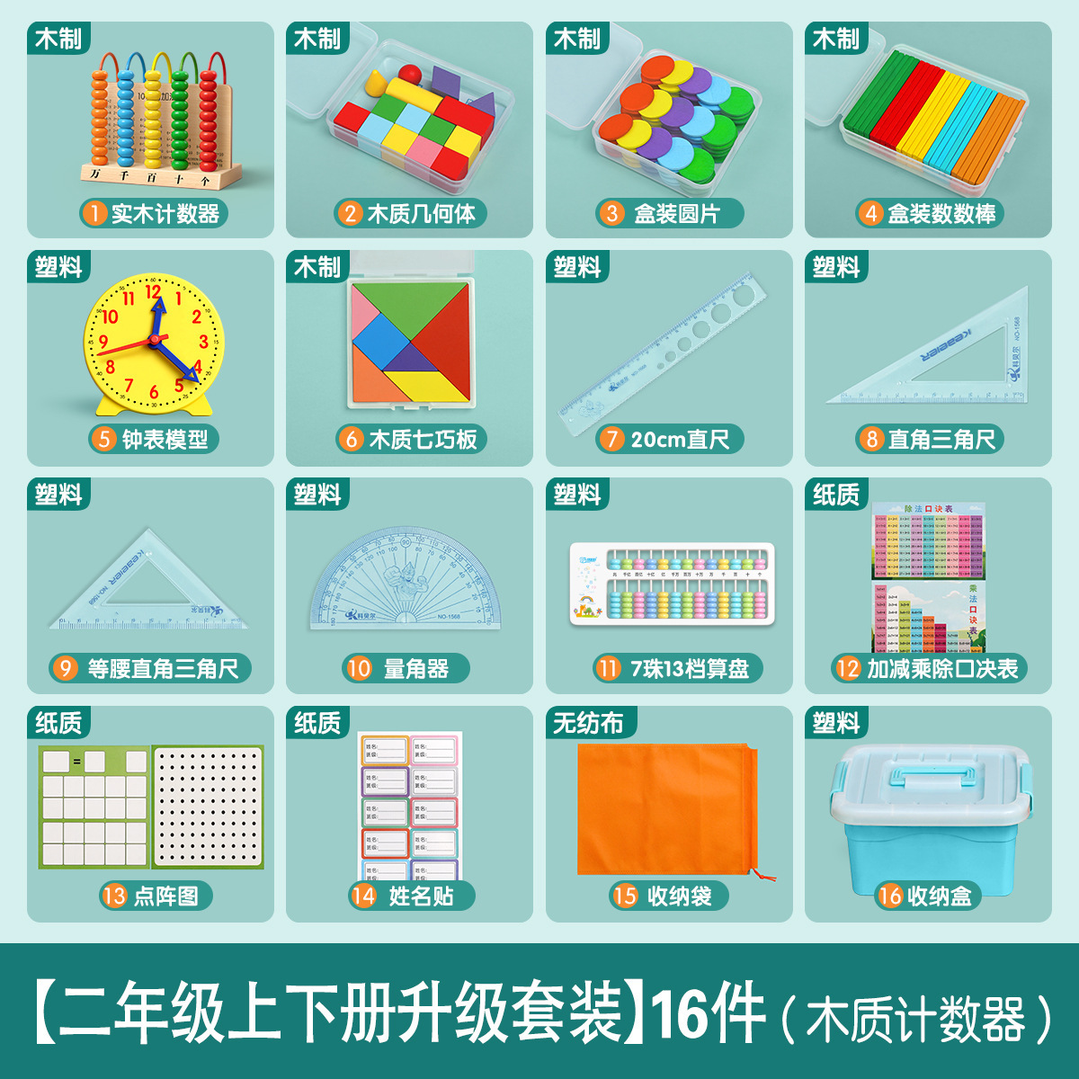 ชั้นประถมศึกษาปีที่ 2 ภาคเรียนที่ 1 และภาคเรียนที่ 2 จำนวน 16 ชิ้น