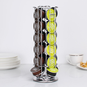 24cups Plating Rotatable Coffee Pod Holder Stainless Steel Tower Stand Storage Shelves Nespresso Capsule Display Rack